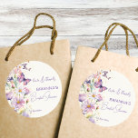 Butterflies bridal shower lavender thank you favor classic round sticker<br><div class="desc">He gives me butterflies enchanted garden purple lavender spring summer bridal shower thank you favor stickers template personalized favors,  pastel lilac lavender purple garden spring flowers and butterflies printed favor stickers  for butterfly themed bridal shower</div>