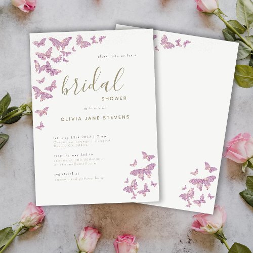 Butterflies Bridal Shower Pink Gold Dust Elegant Invitation