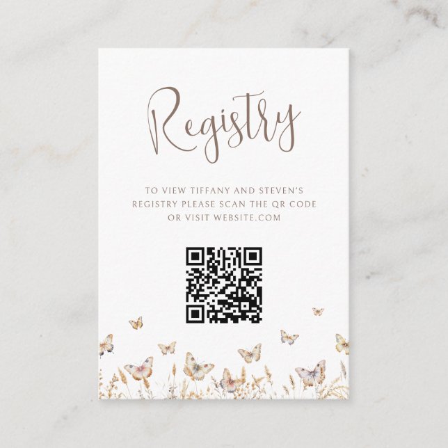 Butterflies Bridal Shower QR Code Registry Enclosure Card (Front)