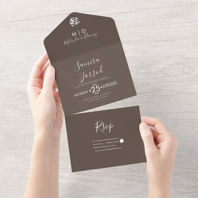 Butterflies Brown Earthy Wedding    All In One Invitation (Tearaway)