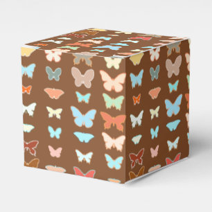 Butterflies, brown, turquoise and coral favor boxes