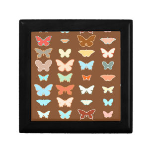 Butterflies, brown, turquoise and coral jewelry box