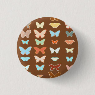 Butterflies, brown, turquoise and coral pinback button