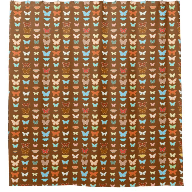 Butterflies, brown, turquoise and coral shower curtain (Front)