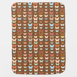 Butterflies, brown, turquoise and coral stroller blanket