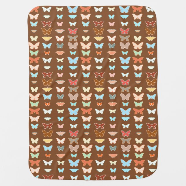 Butterflies, brown, turquoise and coral stroller blanket (Front)