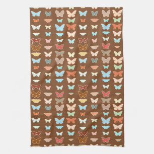 Butterflies, brown, turquoise and coral towel