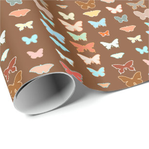 Butterflies, brown, turquoise and coral wrapping paper