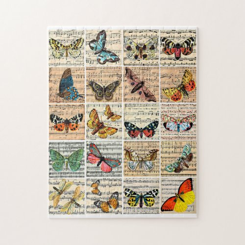 Butterflies bugs Sheet Music Vintage Ephemera Art Jigsaw Puzzle