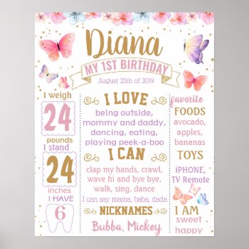 Butterflies Butterfly First Birthday Sign Board by 10x10us at Zazzle