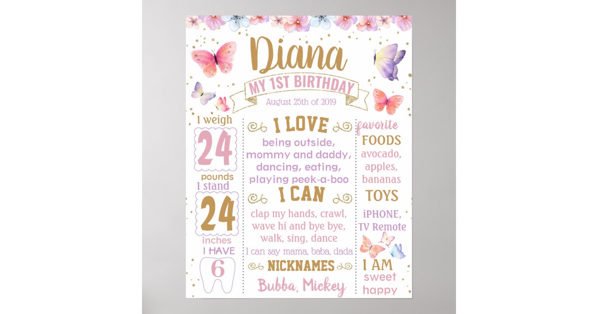 Butterflies Butterfly First Birthday sign board Zazzle