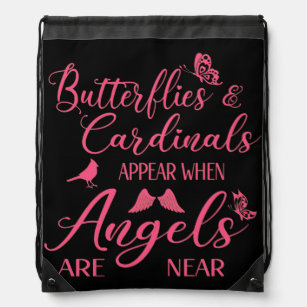 Butterflies & Cardinals Appear When Angel Are Near Drawstring Bag