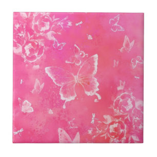 Butterflies Ceramic Tile Pink