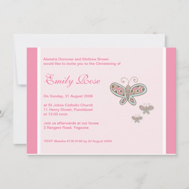 Butterflies Christening Invitations (Front)