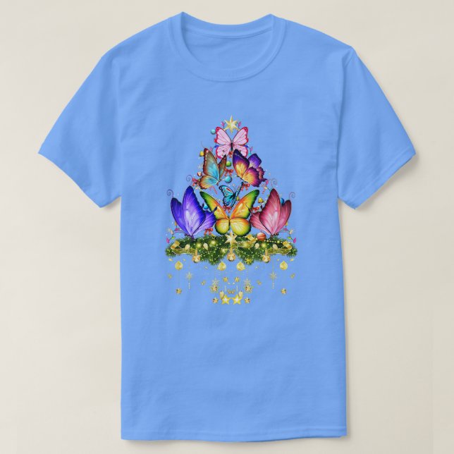 Butterflies Christmas Tree Lights Holiday Butterfl T-Shirt (Design Front)