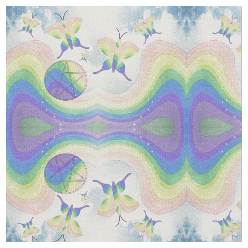 Butterflies, Clouds, Rainbows and Pentacles Fabric