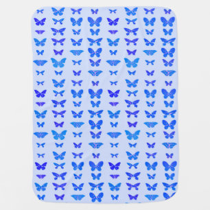 Butterflies, cobalt blue, light blue background baby blanket