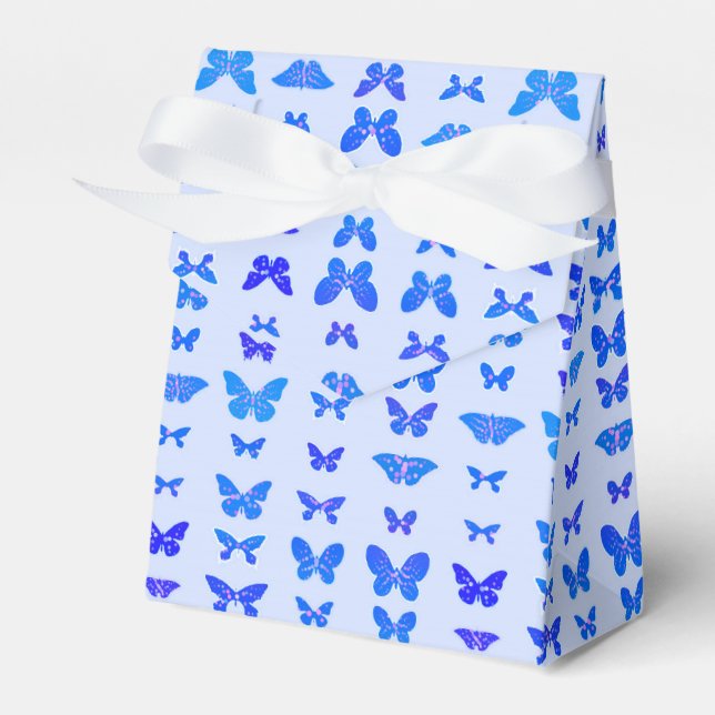 Butterflies, cobalt blue, light blue background favor boxes (Front Side)