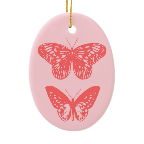 Butterflies Coral and Light Pink Ceramic Ornament