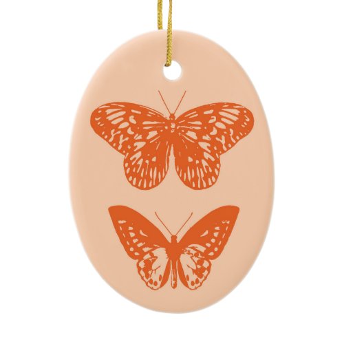 Butterflies Coral and Pastel Orange Ceramic Ornament