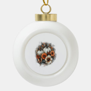 Butterflies Country Pumpkin Ceramic Ball Christmas Ornament