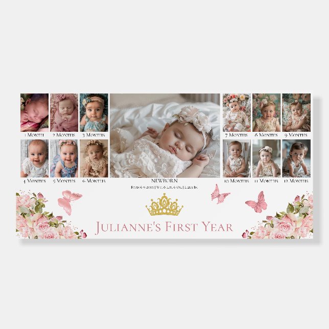 Butterflies Crown 13 Photo 1st Birthday Milestone Foam Board (Front)