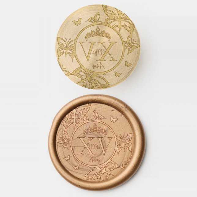Butterflies Crown Quinceañera Mis XV Años Logo  Wax Seal Stamp (Stamped)