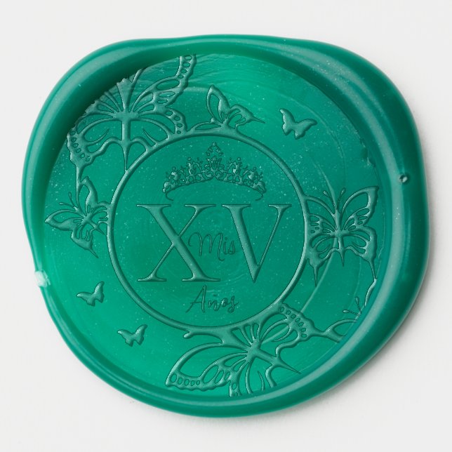 Butterflies Crown Quinceañera Mis XV Años Logo  Wax Seal Sticker (Front)