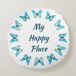 Butterflies Custom Colors Happy Place Round Pillow