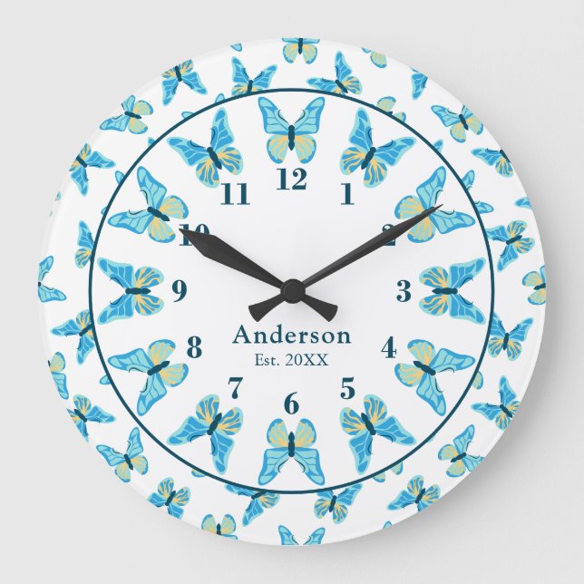 Butterflies Custom Colors Large Clock (Front)
