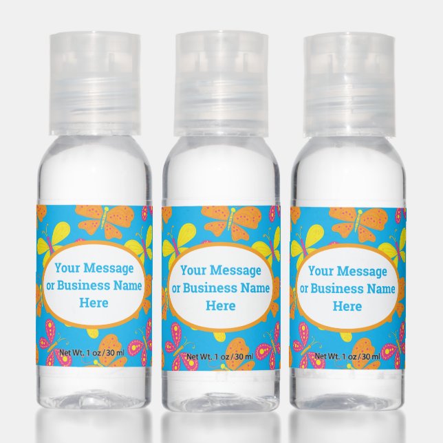 Butterflies Cute Kids Business Logo Name Message Hand Sanitizer (Set)