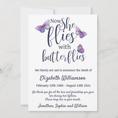 Butterflies Death Announcement Funeral Arrangement