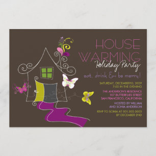 Butterflies Deco Leaves Housewarming Holiday Party Invitation