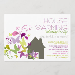 Butterflies Deco Leaves Housewarming Holiday Party Invitation