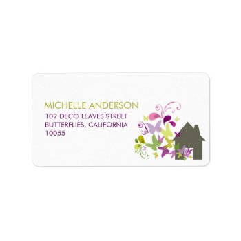 Butterflies & Deco Leaves New Home Address Labels by fatfatin_design at Zazzle