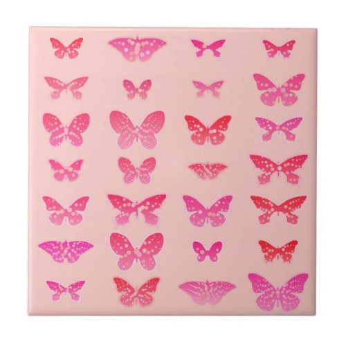 Butterflies deep pink pale pink background ceramic tile