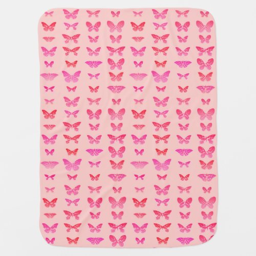 Butterflies deep pink pale pink background receiving blanket