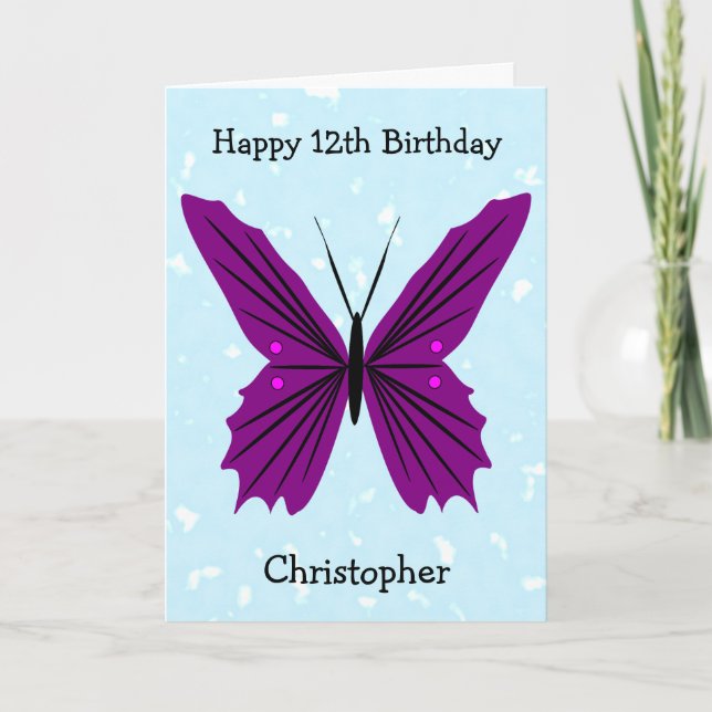 Butterflies Design Personalised 12th Birthday Card (Front)
