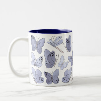 Butterflies & Dragonflies Cute Watercolor Two-Tone Coffee Mug