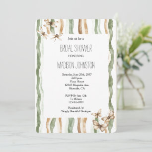 Butterflies Dragonflies Stripes Bridal Shower Invitation