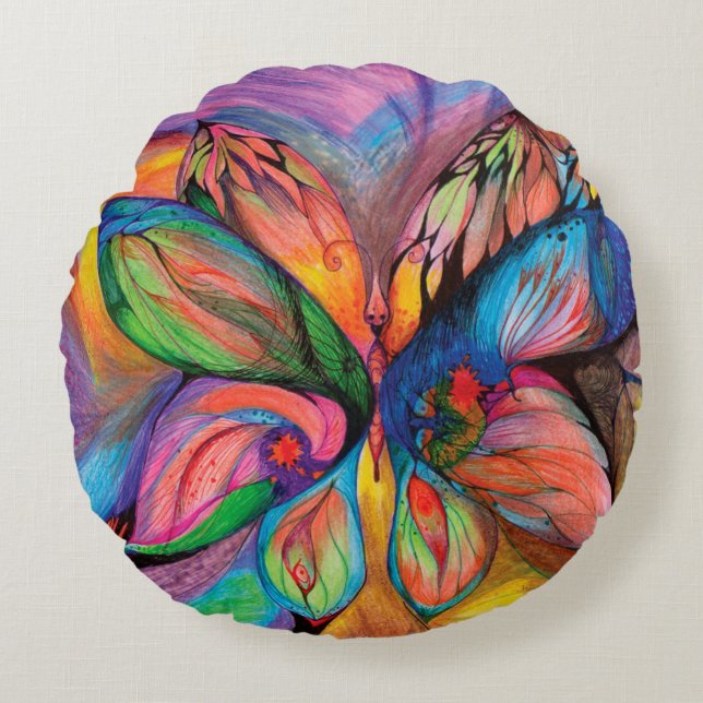 Butterflies' dream round pillow (Front)