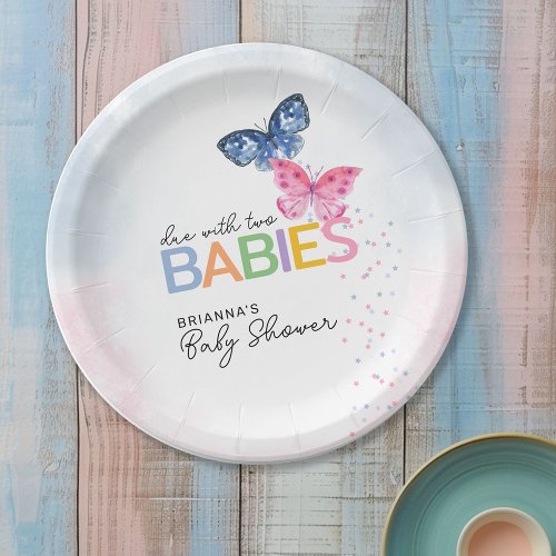 Butterflies Due with Two Babies Baby Shower Paper Plates