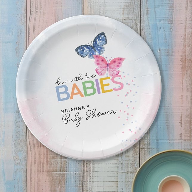 Butterflies Due with Two Babies Baby Shower Paper Plates (Creator Uploaded)