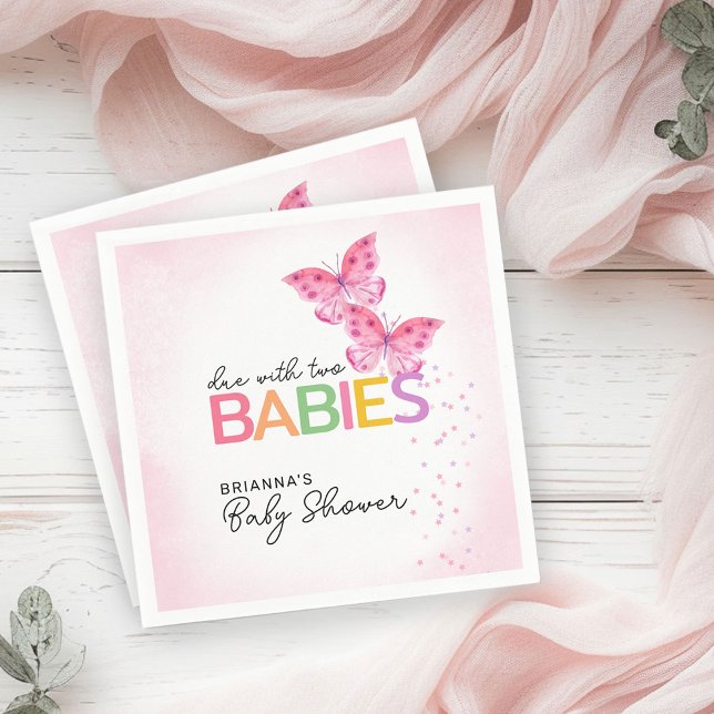 Butterflies Due with Two Twin Girls Baby Shower Napkins (Creator Uploaded)