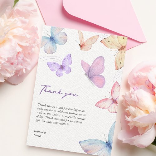 Butterflies Elegant Baby shower Hand_written Thank You Card