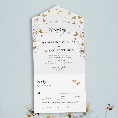Butterflies Elegant Calligraphy Romantic Wedding All In One Invitation