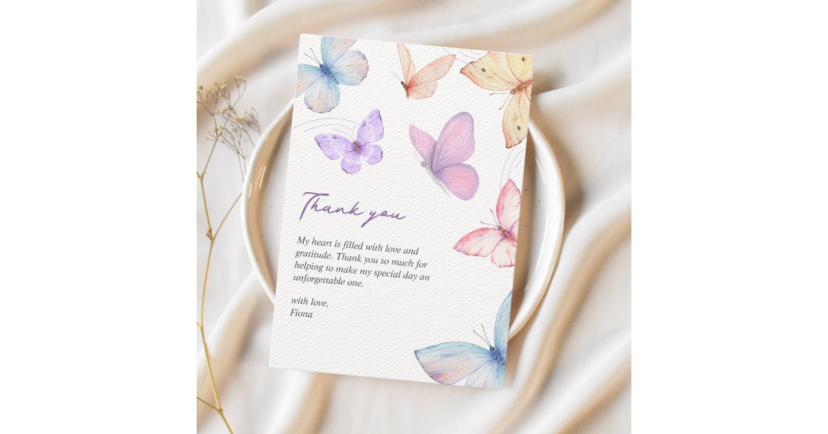 Butterflies Elegant Watercolor Bridal shower Thank You Card | Zazzle