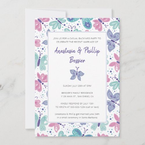 Butterflies Elopement Party Wedding Reception Invitation