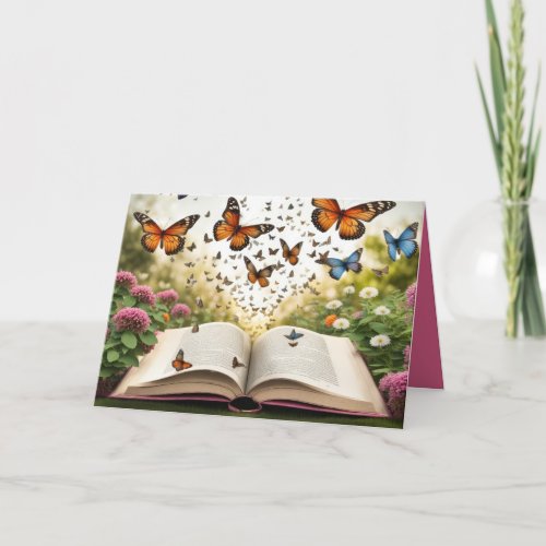 Butterflies Exploding Out of Open Book Card