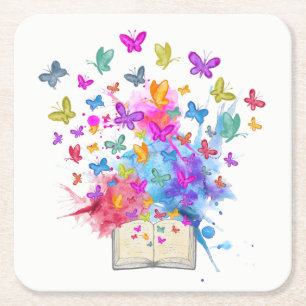 Butterflies explosion square paper coaster